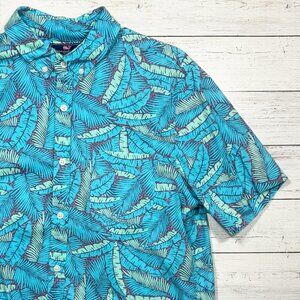 Vineyard Vines Short Sleeve Murray Shirt - Teal and Green Palm Leaves - Medium